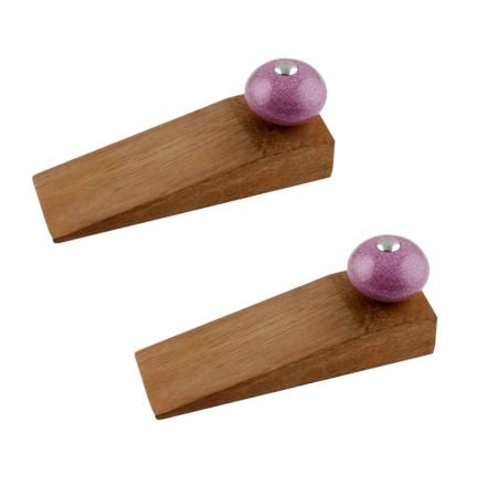 2 Pieces Light Purple Crackle Ceramic Wooden Door Stopper